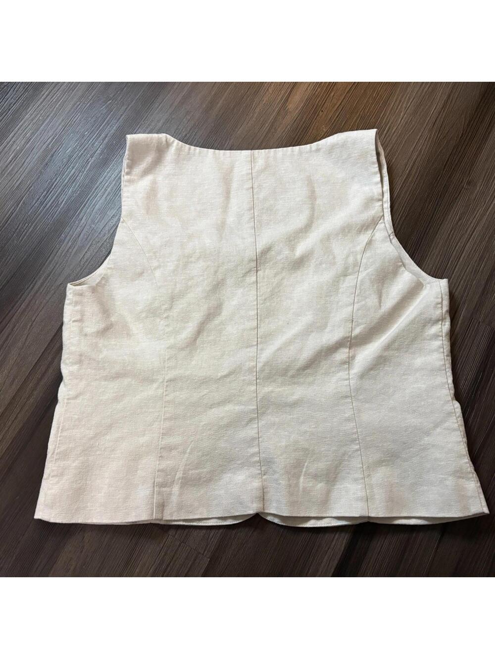 J. Crew Square Neck Linen Blend Vest Top Women's Size 14 Beige Sleeveless - Picture 6 of 8